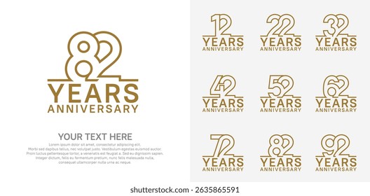 Anniversary logo set vector design, brown color for celebration event