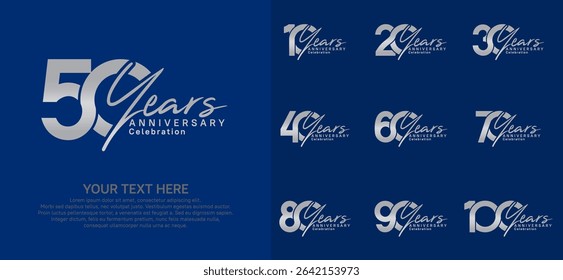 Anniversary logo set vector design, silver color for celebration event