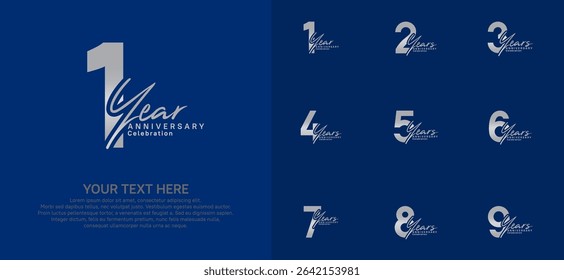 Anniversary logo set vector design, silver color for celebration event