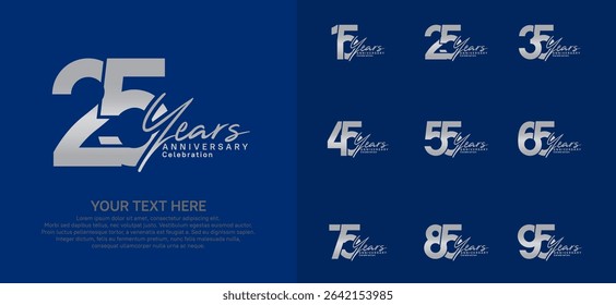 Anniversary logo set vector design, silver color for celebration event