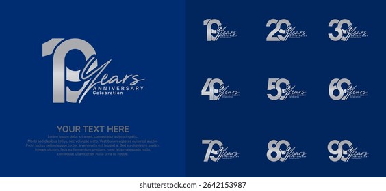 Anniversary logo set vector design, silver color for celebration event
