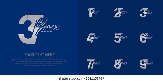 Anniversary logo set vector design, silver color for celebration event