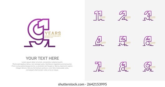 Anniversary logo set vector design, purple and gold color for celebration event