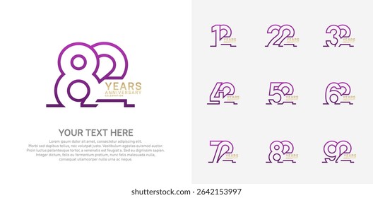 Anniversary logo set vector design, purple and gold color for celebration event