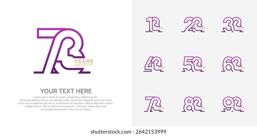 Anniversary logo set vector design, purple and gold color for celebration event