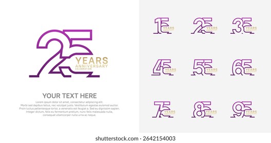Anniversary logo set vector design, purple and gold color for celebration event
