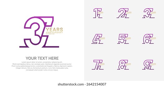 Anniversary logo set vector design, purple and gold color for celebration event