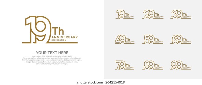 Anniversary logo set vector design, brown color for celebration event