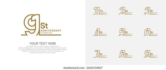 Anniversary logo set vector design, brown color for celebration event