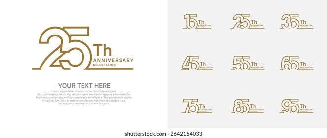 Anniversary logo set vector design, brown color for celebration event