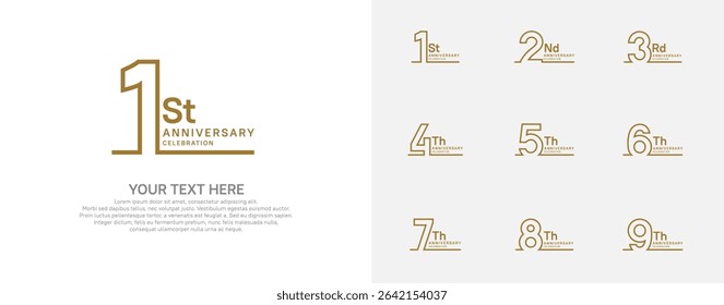 Anniversary logo set vector design, brown color for celebration event
