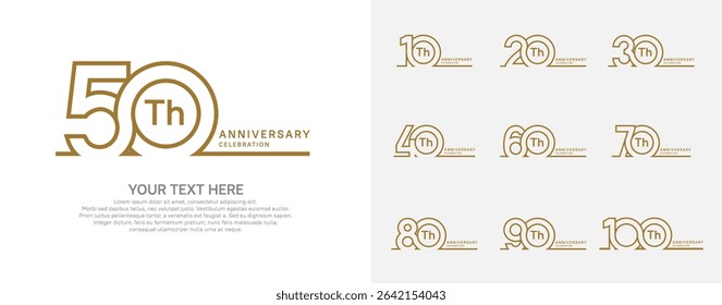 Anniversary logo set vector design, brown color for celebration event
