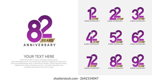 Anniversary logo set vector design, purple and gold color for celebration event