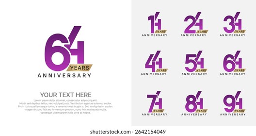 Anniversary logo set vector design, purple and gold color for celebration event