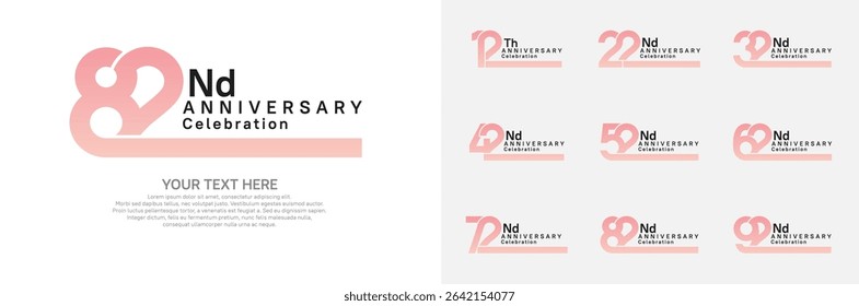 Anniversary logo set vector design, pink color for celebration event