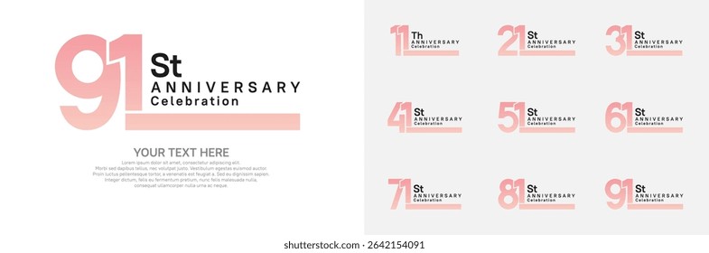 Anniversary logo set vector design, pink color for celebration event