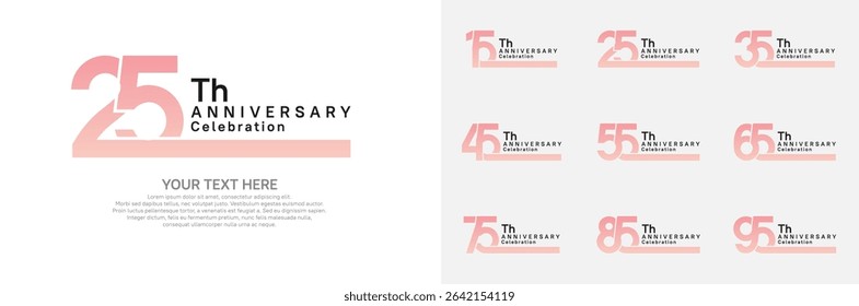 Anniversary logo set vector design, pink color for celebration event