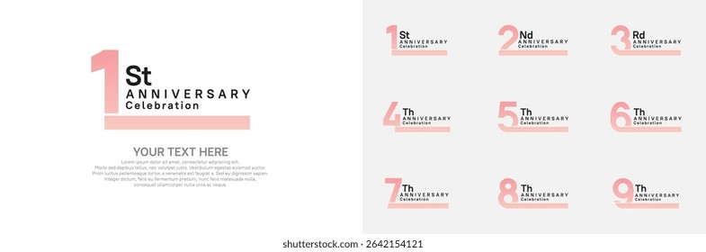 Anniversary logo set vector design, pink color for celebration event
