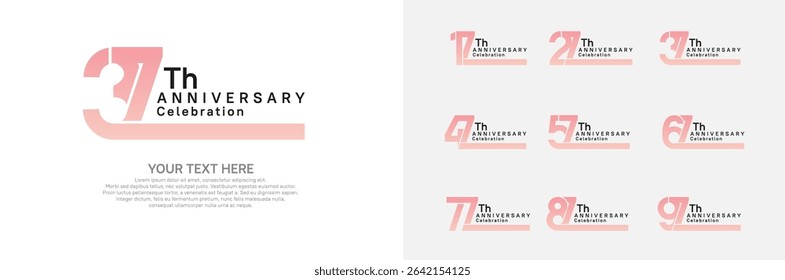 Anniversary logo set vector design, pink color for celebration event