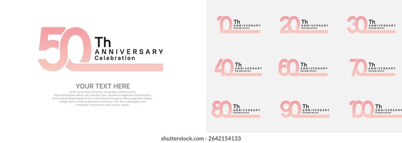 Anniversary logo set vector design, pink color for celebration event