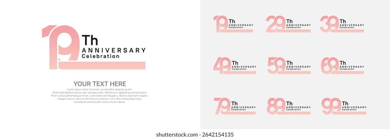Anniversary logo set vector design, pink color for celebration event
