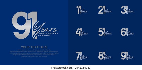 Anniversary logo set vector design, silver color for celebration event
