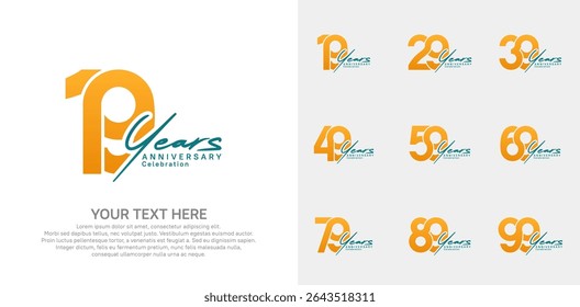 Anniversary logo set vector design, orange and blue color for celebration event