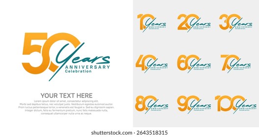Anniversary logo set vector design, orange and blue color for celebration event
