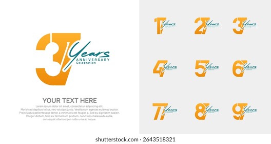 Anniversary logo set vector design, orange and blue color for celebration event