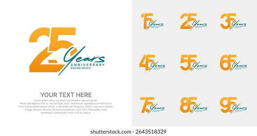 Anniversary logo set vector design, orange and blue color for celebration event