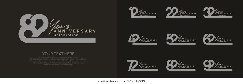 Anniversary logo set vector design, gray and brown color for celebration event 