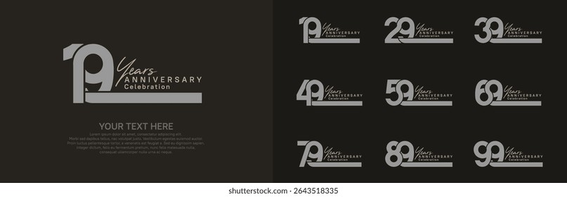 Anniversary logo set vector design, gray and brown color for celebration event 