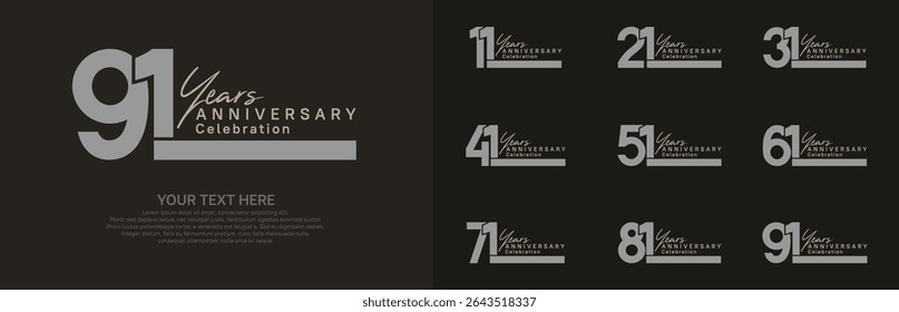 Anniversary logo set vector design, gray and brown color for celebration event 