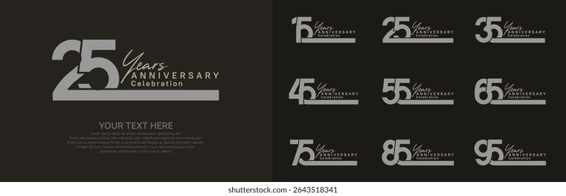 Anniversary logo set vector design, gray and brown color for celebration event 