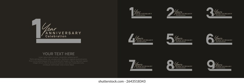 Anniversary logo set vector design, gray and brown color for celebration event 