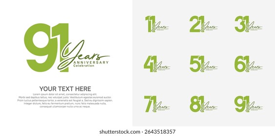 Anniversary logo set vector design, green color for celebration event