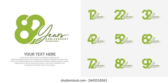 Anniversary logo set vector design, green color for celebration event