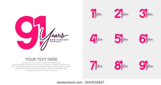 Anniversary logo set vector design, pink color for celebration event