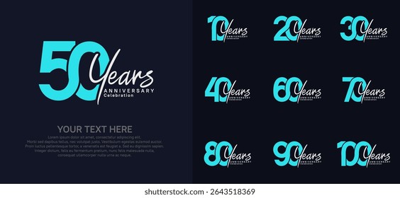 Anniversary logo set vector design, blue and white color for celebration event