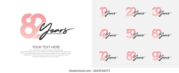 Anniversary logo set vector design, pink and black color for celebration event