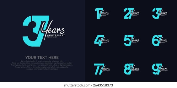 Anniversary logo set vector design, blue and white color for celebration event