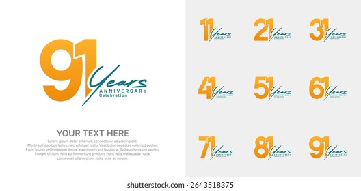 Anniversary logo set vector design, orange and blue color for celebration event