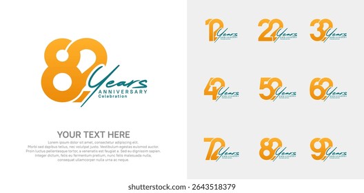 Anniversary logo set vector design, orange and blue color for celebration event