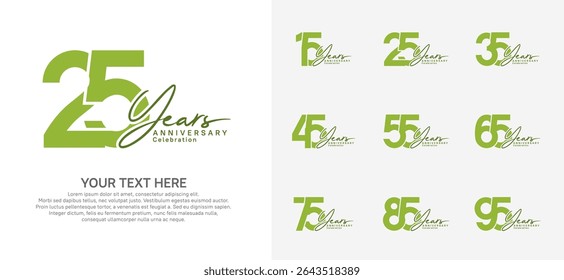 Anniversary logo set vector design, green color for celebration event