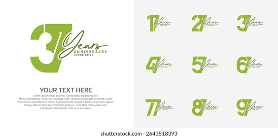 Anniversary logo set vector design, green color for celebration event