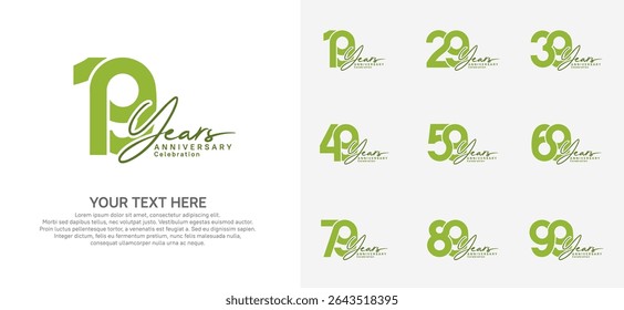 Anniversary logo set vector design, green color for celebration event