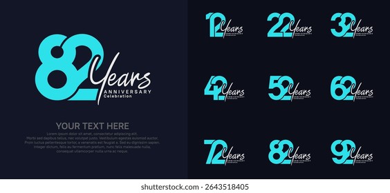 Anniversary logo set vector design, blue and white color for celebration event