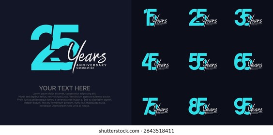 Anniversary logo set vector design, blue and white color for celebration event