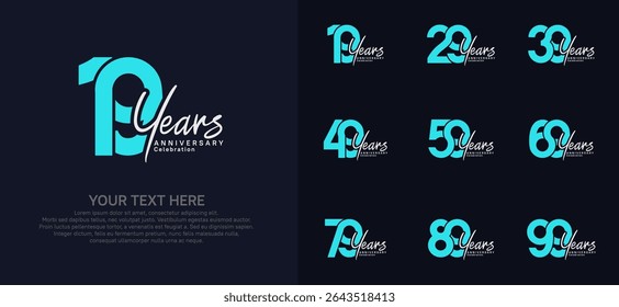 Anniversary logo set vector design, blue and white color for celebration event