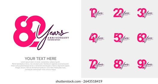 Anniversary logo set vector design, pink color for celebration event